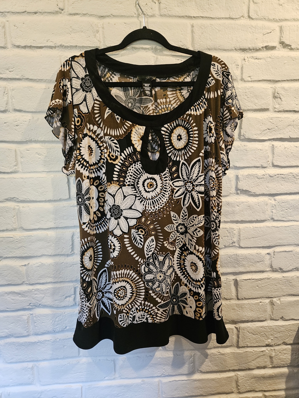 J.T.B Plus 2x 18/20 Tunic Top. Black, Brown, White Retro 60s Design. Keyhole